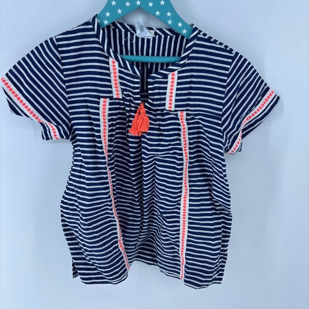 Crewcuts blue white stripe pink tassel top